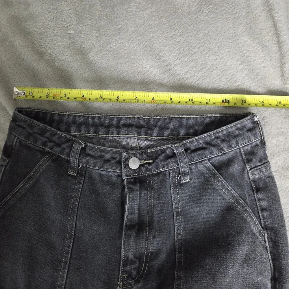 SheIn Jeans Womens 30 Gray Charcoal Wash High Rise Straight Cargo Pockets Denim